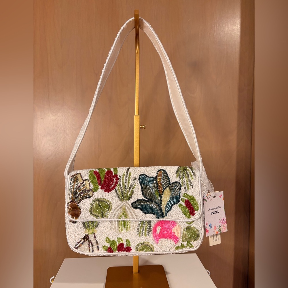 Vegetable Embroidered White Shoulder Bag